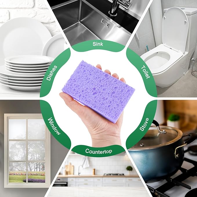 M METERXITY 6-Pack Kitchen Sponges, Condense Eco Cellulose Non-Scratch Scrub Heavy Sponge for Kitchen/Household/Bathroom, Clean Tough Messes Dish Scrubber [Purple]
