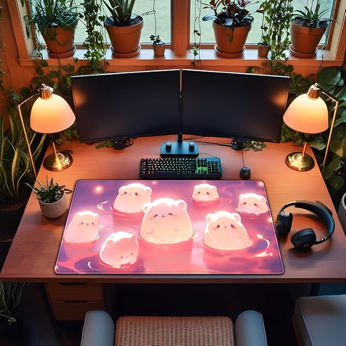 Kawaii Pastel Pink Desk Mat Cute Cat Large Mouse Pad Desk Pad Large Mouse and Keyboard Pad, Kawaii Cat Lover Gifts Mouse Mat XXL Desk Protector Mat, Computer for Desktop Cute Desk Decor 31.5" x 15.7"