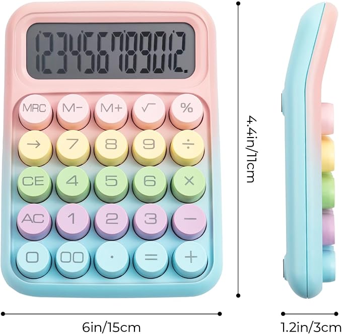 M&G Mechanical Switch Calculator, 12 Digit Basic Desk Calculator, Large LCD Display and Big Buttons, Cute Desktop Calculators Gift for Children Students Teacher