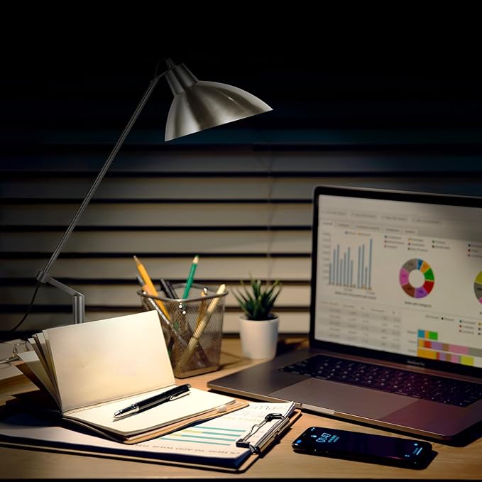 Desk Lamp Modern Industrial 100% Metal Table Lamp 22", Soft White Light (3000K) with Adjustable Switch, Ideal for Office Bedroom Study Room Living Room Nightstand Bedside Lamps Nickel