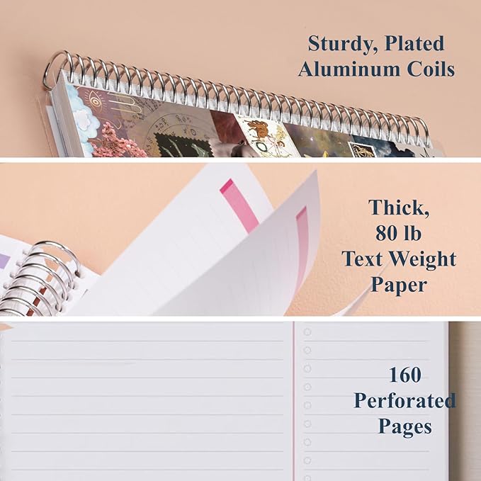 Erin Condren 7” x 9” Productivity Spiral Notebook, Lines & Checklist Layout with 80 Lb. Paper, Cosmic Collage Cover, 160 Productivity Notebook Pages, Platinum Coil, Stickers Included