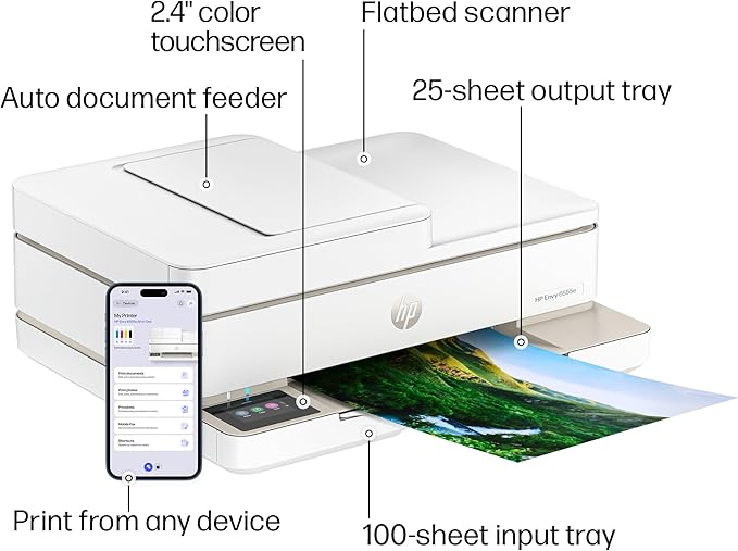 HP Envy 6555e Wireless All-in-One Color Inkjet Printer, Portobello, Print, scan, copy, Duplex printing Best-for-home, 3 month Instant Ink trial included, AI-enabled (714N5A)