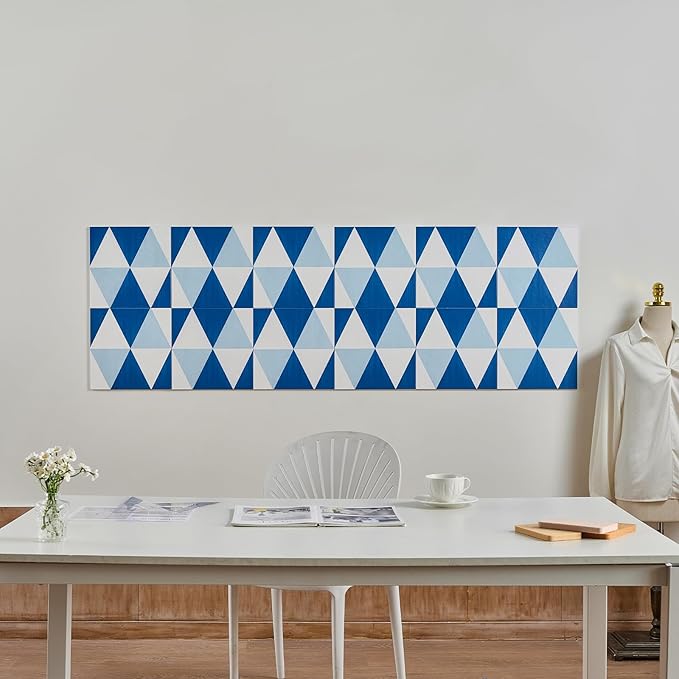 12-Pack Felt Wall Tiles, Large Bulletin Board with Safe Removable Adhesive Tapes, 11.8 x 11.8in Panels Alternative for Home Wall Decor, Blue-and-White Pattern