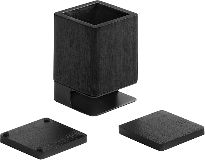 Anji Mountain Mango Wood Pen Holder with 2 Coasters, Stained Wood & Powder Coated Metal Pen Holder, Sustainable Room Decor Desk Organizer, Stylish Designer Pencil Case for Office Supplies