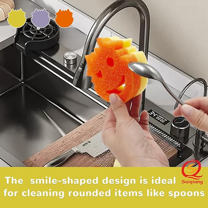 Saiqiang Scrub Sponge, 15 Pack Dual-Sided Temperature Kitchen Sponge for Dishes Household Cleaning Pads Non-Scratch Multipurpose Color Sponges for Kitchens, Bathroom