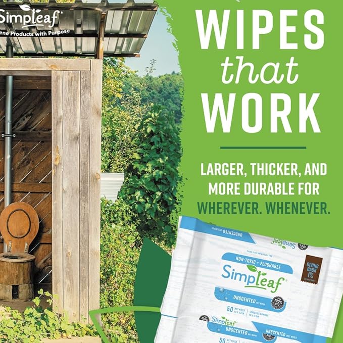 Simpleaf Flushable Wet Wipes Unscented | Plastic Free, Paraben & Alcohol Free | Hypoallergenic & Safe for Sensitive Skin | Soothing Aloe Formula | Adult Toilet Wipes (12 x 50 Counts Pack) 600 Counts