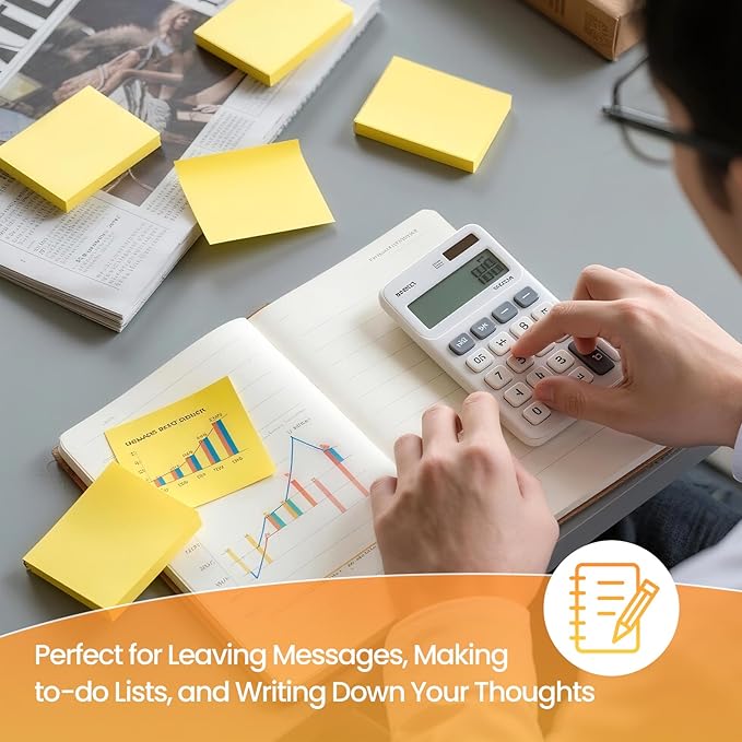 960 Sheets 3 in x 5 in Large Sticky Notes, 76 x 127 mm 6 Pads Assorted Self-Stick Pads for Notebook,Office,School and Home,80 Sheets/Pad (12 Pads Yellow)