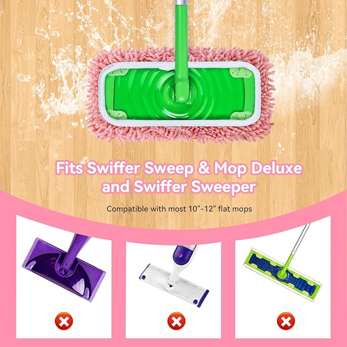 4Pcs Reusable Microfiber Mop Pads Compatible with Swiffer Sweeper，Dry Sweeping Cloths & Wet Mopping Cloths Washable Wet Pads for Hardwood Surface Floor Cleaning