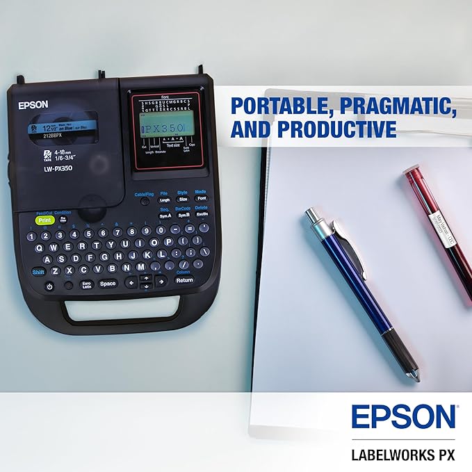 LABELWORKS Epson LW-PX350 Industrial Label Maker Kit for Home and Office - Complete Kit with Accessories - Shrink Tube, Sticker Labels, and Magnetic Tape Compatible, Portable Handheld Label Printer