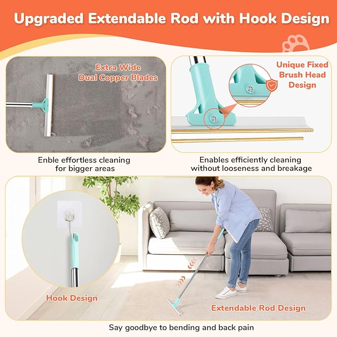 HOMAGICO 5 PCS Pet Hair Removal Tool, Roller Dog Hair Removers for Couch, Retractable Pet Hair Carpet Scraper Rack, Reusable Cat Hair Remover for Bed, Rugs, Stairs, Furniture