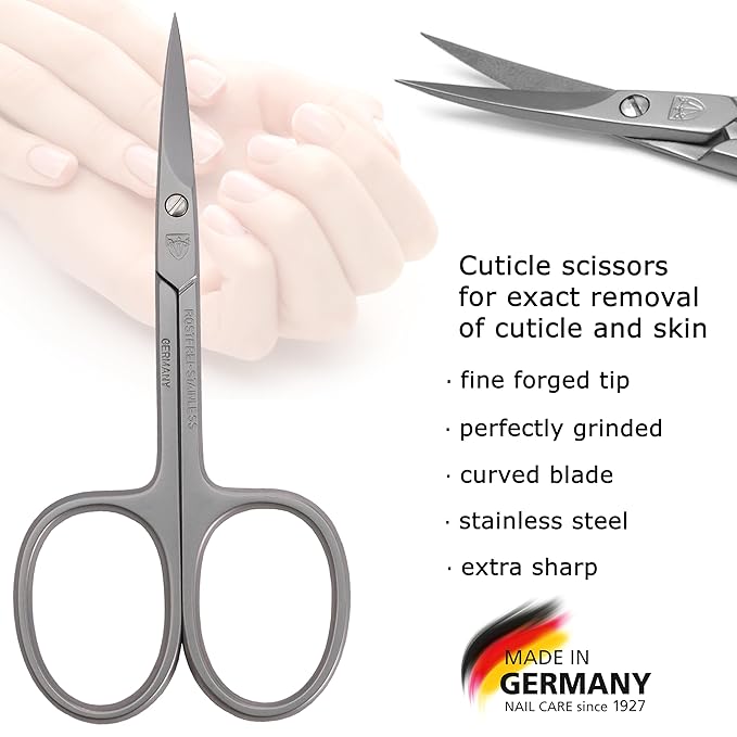 3 Swords Germany - brand quality STAINLESS STEEL INOX CURVED CUTICLE SCISSORS (1 PIECE) with case for manicure pedicure - nail care by 3 Swords - Made in Germany