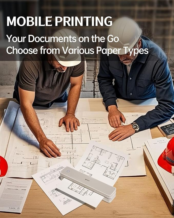 Inkless Portable Printer for Travel, 300DPI Wireless Thermal Printer Support 8.5" x 11" US Letter, A4, MT610Pro Small Bluetooth Printers Compatible with iOS, Android Laptop for Home Office Car, Grey