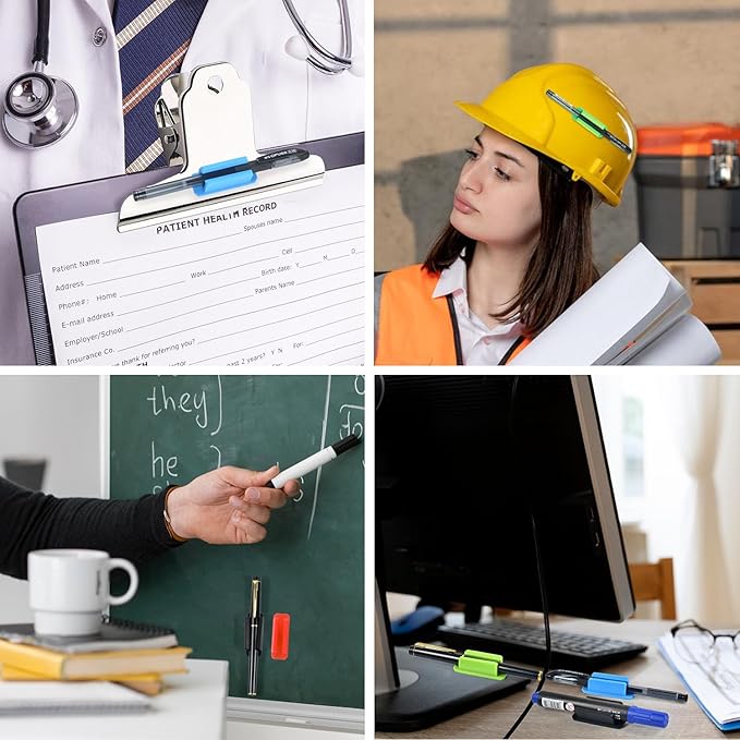 20 Pack Pen Holder Silicone,Adhesive Pen Holder for Desk,Marker Clip for Classroom Office Desk Accessories, Pencil Holder with 20 Double Sided Extra Sticky Tape (Red)