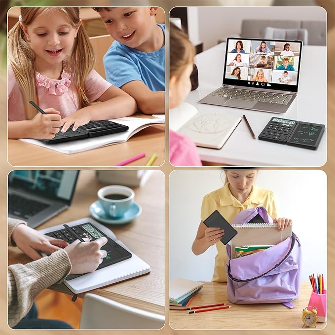 NEWYES Calculator, with Writing Tablet and Pen, Solar & Battery Powered, Suitable for Students, Families, Offices (Black)