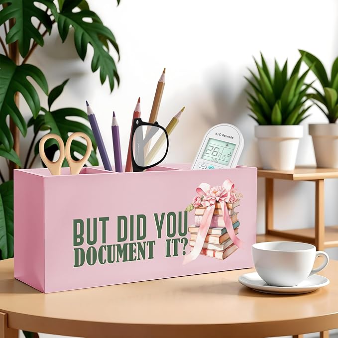 But Did You Document It Pink Pencil Pen Holder for Desk, HR Human Resource Gifts, Funny Work Gifts for Coworkers Wooden Pencil Holder Organizer for Home Office Desk Accessories