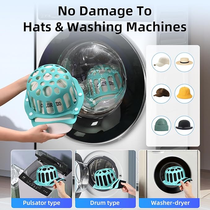 Silicone Hat Washer Cage Hat Cleaner for Baseball Caps, Rust-Proof & Shape-Saving Design,Ball Cap Washer Fit for Adults and Kids Hats Shaper,Flexible and durable，Cap holder,Green