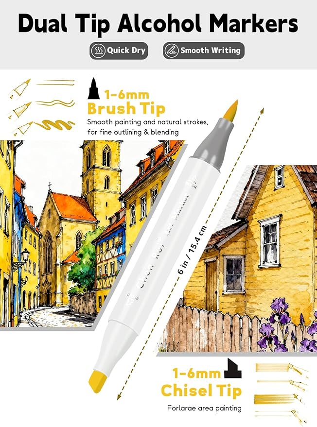 YHC 120 Colors Alcohol Brush Marker with Free App, Chen Rui Dual Tips Art Markers for Adults and Kids, Alcohol Based Brush & Chisel Tips Markers for Drawing, Coloring, Painting, Sketching