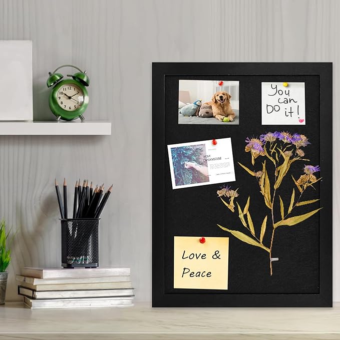 Black Cork Board Black Bulletin Board Pin Display Board for Wall Corkboard Black Pushpin Board Vision Board Picture Photo Felt Board for Memos, Photos, Home, Kitchen, Office,15"x11"