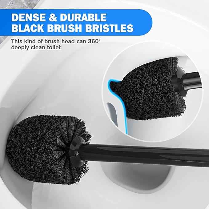 Toilet Plunger and Brush Set, Bowl Brush and Heavy Duty Toilet Brush with Ventilated Holder, 2-in-1 Toilet Brush and Plunger Combo for Bathroom Deeply Cleaning