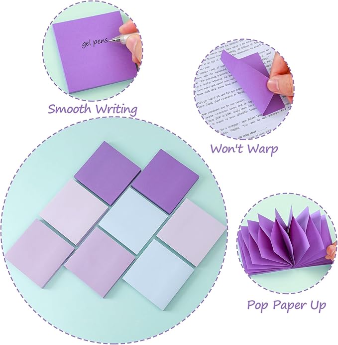 BAYTORY 640 Sheets Pop Paper Up Sticky Notes, 3 x 3 Inches, Self-Sticky Note Pads, Purple Gradient Sticky Pads, Memo Pads for School Office Home Desk Accessories (Purple Series)