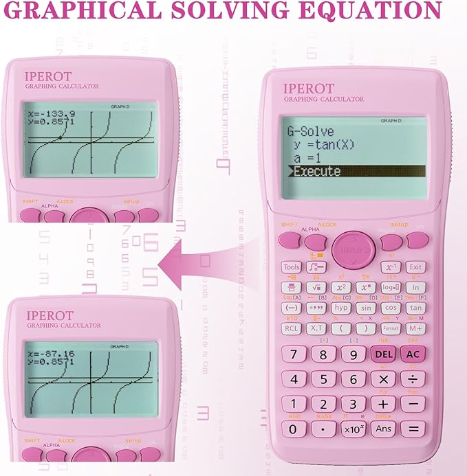 Scientific Calculators with Graphing Calculator, IPEROT Pink Scientific Calculators 10 Modes/ 4 Graphing Functions, Desktop Math Calculator Ideal for School Supplies, Students, College, Teachers