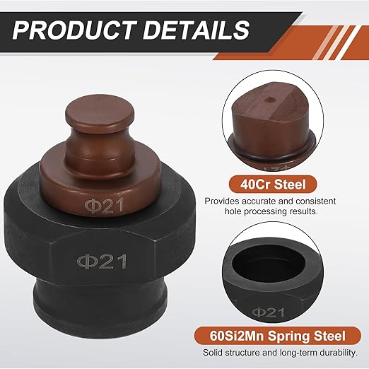 HARFINGTON Hydraulic Hole Punch Die 21mm Round Hole 40Cr Steel Electric Punching Kit for MHP-20 JP-20 Electric Punching Machine, Burgundy & Black