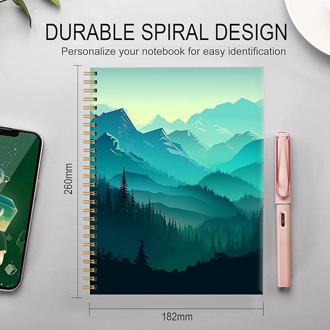 Spiral Journal Notebook for Women,A5 College Ruled Notebooks 6"x 8.4", 120 Pages Lined Journal with Premium Thick Paper,Perfect for School Office Home Gifts(Mountains Forest)