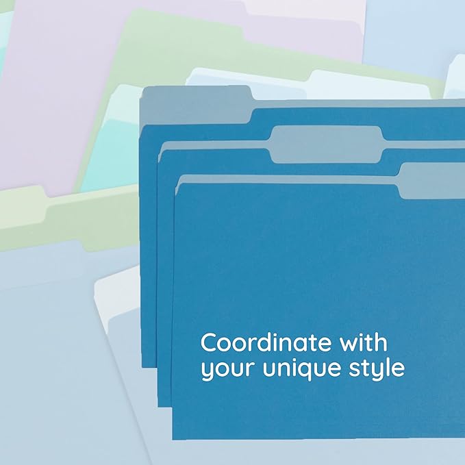 100 Blue Summit Supplies Blue File Folders - Letter Size 1/3 Cut 100 Pack, Two-Tone File Folders, Durable 11pt Paper, Blue Folders Bulk for Organization