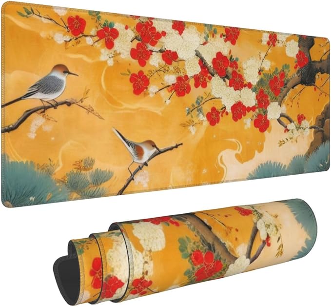 Gaming Mouse Pad, Large Non-Slip Rubber Base Mousepad, Keyboard Mouse Mat, Desk Pad with Stitched Edges, 31.5x11.8inch,Birds Tree