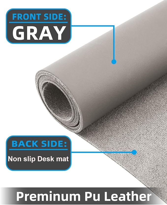 Extra Large Desk mat, Leather Desk Pad Protector,Office Desk Mat,Mouse Pad, Non-Slip Desk Blotter, Laptop Desk Pad, Waterproof Desk Writing Pad for Office&Home (Light Grye, 55" x 17")