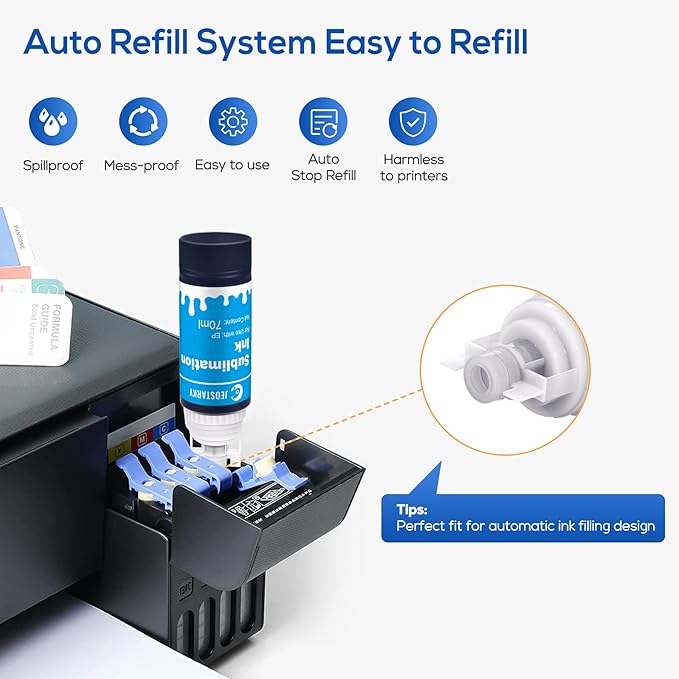 Sublimation Ink Refill Bottles Compatible for Epson Printers ET2800 ET2400 ET4800 ET15000 ET8550 ET2850 ET2803 ET3830 ET3850 ET4850 ET5800 Heat Press Transfer on Mugs T-Shirts(4 Pack)