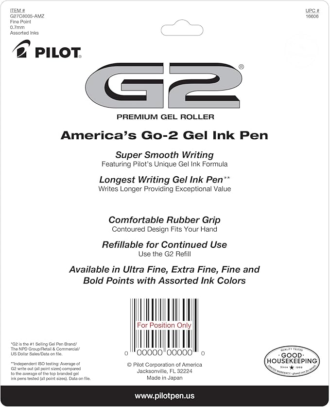 Pilot G2 Premium Gel Pens, Gel Roller Pens, Fine Point 0.7 mm Assorted Colors 8