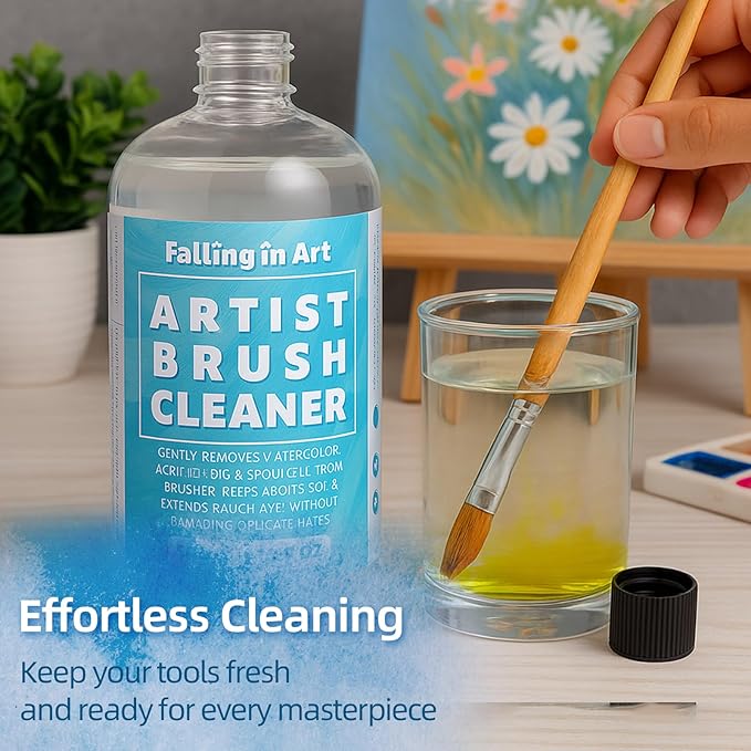 Falling in Art Paintbrush Cleaner, Effective Airbrush Cleaner and Restoration Solution, Professional Oil and Acrylic Paint Remover for Artists, 16.9 Oz Bottle