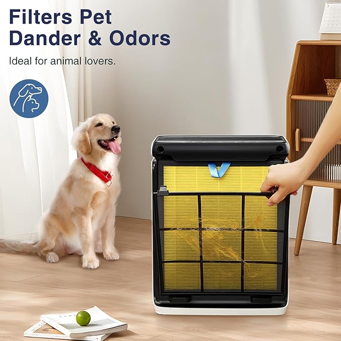 2 Pack Vital 100S Pet Care Replacement Filter for LEVOIT Vital 100S and Vital 100S-P Air Purifier, 3-In-1 Filter, Efficiency Activated Carbon for Pets, Dust, Pollen, Vital 100S-RF-PA, Yellow