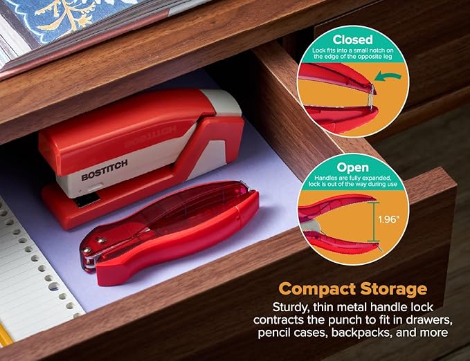 Bostitch EZ Squeeze Hole Punch - 3-Pack, Single Hole Punch 10 Sheet Capacity, Ideal for Kids and Adults, Black, Red and Blue