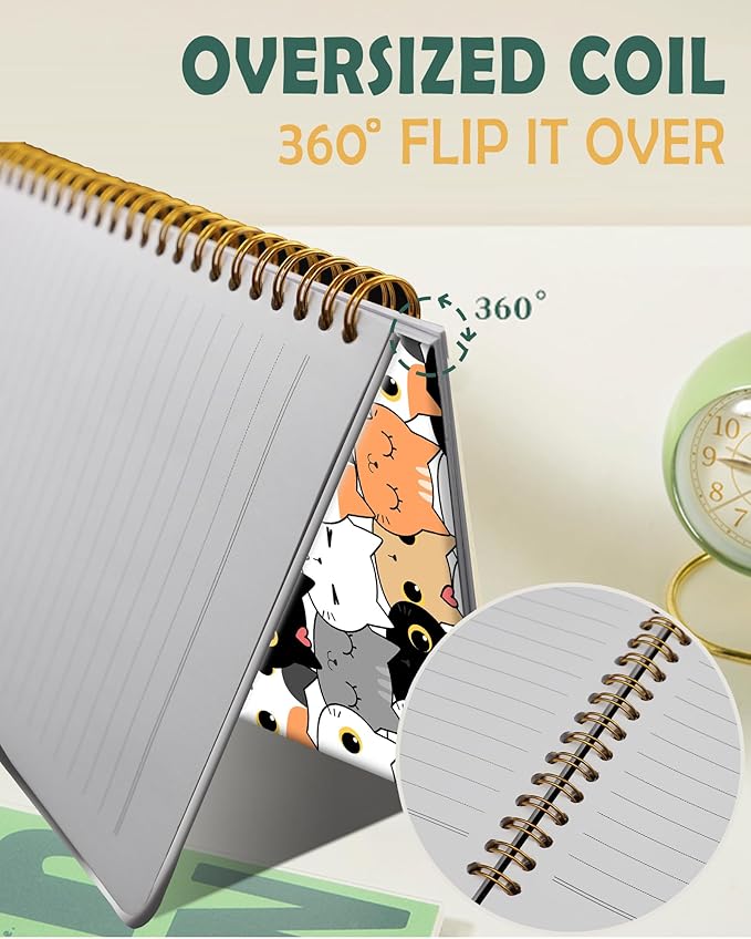 Ruled Spiral Writing Notebook,A5 Hardcover Lined College Journal for Women,Strong Twin-Wire Binding with Premium Paper,8.4" X 6",Perfect for School,Office,Home(Cute Cartoon Cat)