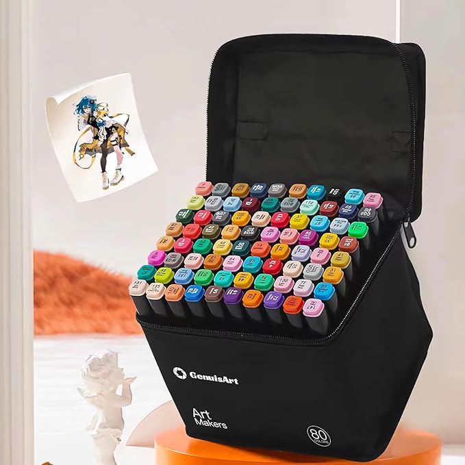 Alcohol Markers,80 Colors Chisel & Fine Dual Tips,Paint Markers For Coloring, Drawing, Sketching, Card Making and DIY Patinting- Perfect for Adults and Kids (Black Barrel, 80)