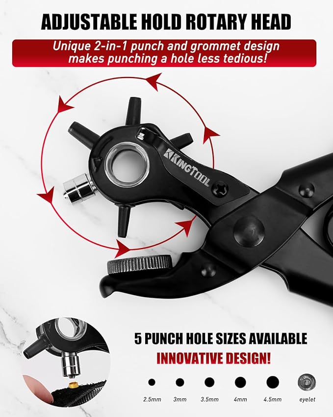 KingTool 2 in 1 Professional Leather Hole Punch with Grommet kit - Perfect for Belts, Watch Bands, Straps, Dog Collars, Saddles, Shoes, Fabric, DIY Home or Craft Projects