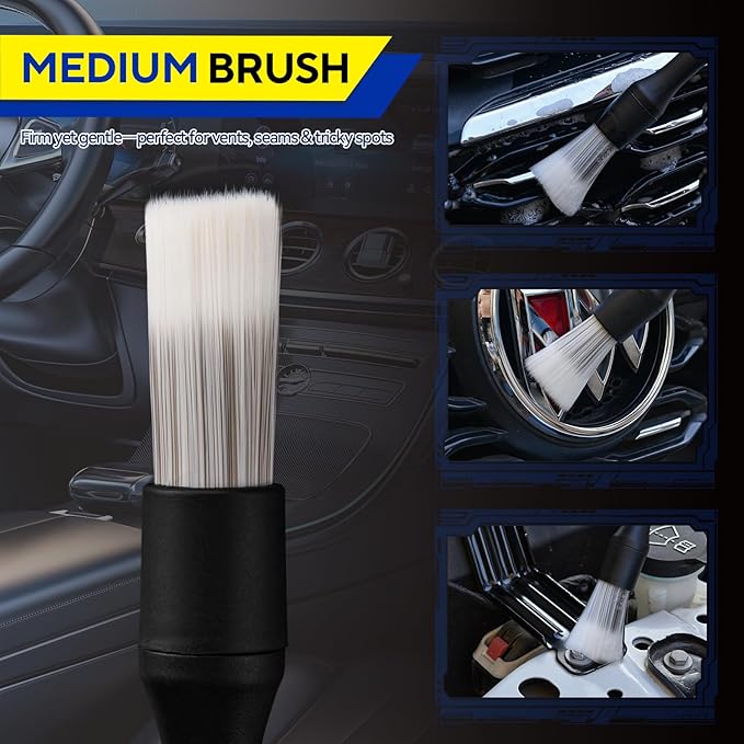 JsqFogey 7PCS Car Detailing Brush Kit - Ultra Soft Boars Hair Car Interior Detailing Brushes, Includes 4 Different Brushes, Multi-use for Cleaning Interior or Exterior - Perfect Car Accessory Gift