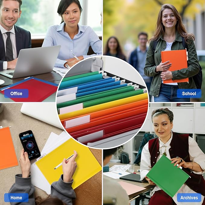 ViVin 25 Pack Letter Size Hanging File Folders with 25 Per Box, 1/5-Cut Adjustable Tabs, 1 Inch Expansion, Hanging Folders Designed for Office Bulky Files, Filing Cabinets(Assorted)