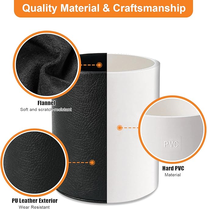 Pen Holder PU Leather Pencil Desk Stand for School/Office/Home (Black)