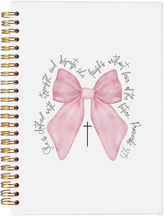 Strength and Dignity Christian Notebook Journal, Coquette Pink Bow Notebook Journal, Christian Gifts for Women Faith, Bible Journaling Notebook, Preppy Gifts, Spiral Notebook 5.5x8.3 Inch