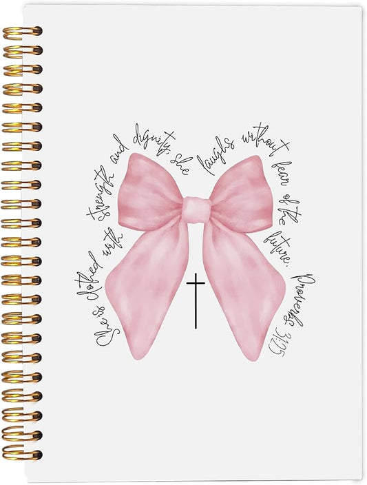 Strength and Dignity Christian Notebook Journal, Coquette Pink Bow Notebook Journal, Christian Gifts for Women Faith, Bible Journaling Notebook, Preppy Gifts, Spiral Notebook 5.5x8.3 Inch