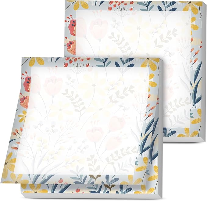 Sticky Notes, 2 Pads, 3x3 inches, Cute Colorful Fun Self-Stick Note Pads, Easy Post, Strong Adhesive Notepad Yellow Tulip Floral