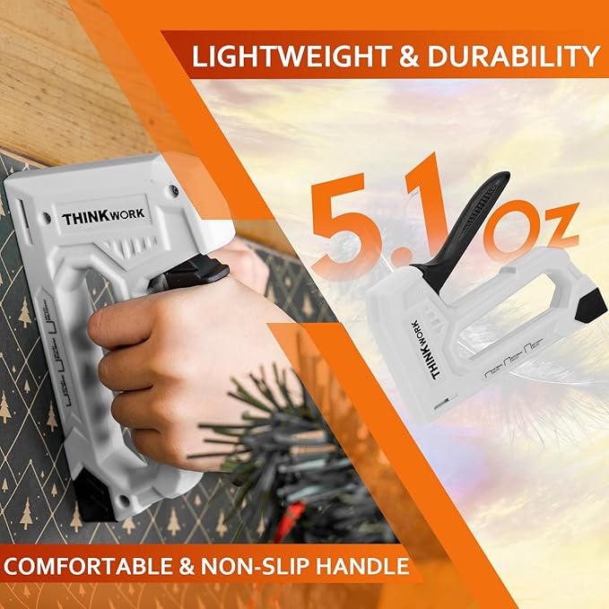 THINKWORK Light Duty Staple Gun - Upholstery Staple Gun for Wood with 1600pcs JT21 Staples 1/4", 5/16", 3/8" and Staple Remover, Fabric Stapler Gun for Crafts, Home Use, Wall, DIY, Lights Decora, Grey