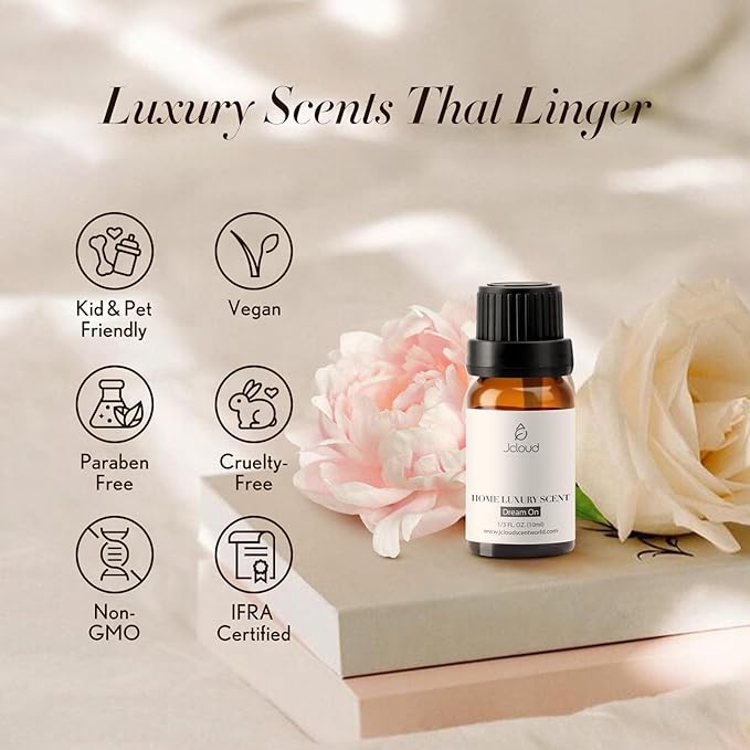 JCLOUD Dream On Essential Oil for Diffuser - Hotel Diffuser Oil & Home Luxury Scents - Pure Aromatherapy Diffuser Oil with Passion Fruit, Peony and Orchid, Natural & Pet Safe - 10mL