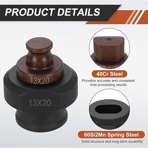 HARFINGTON Hydraulic Hole Punch Die 13x20mm Oval Hole 40Cr Steel Electric Punching Kit for MHP-20 JP-20 Electric Punching Machine, Burgundy & Black