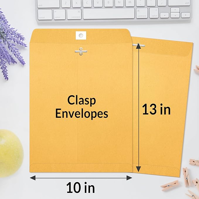SUNEE 10x13 Clasp Envelopes 20 Count - 10x13 Inch Brown Kraft Envelopes with Clasp Closure – for Home, Office, Business, Legal or School, Great for Filing, Storing or Mailing Documents