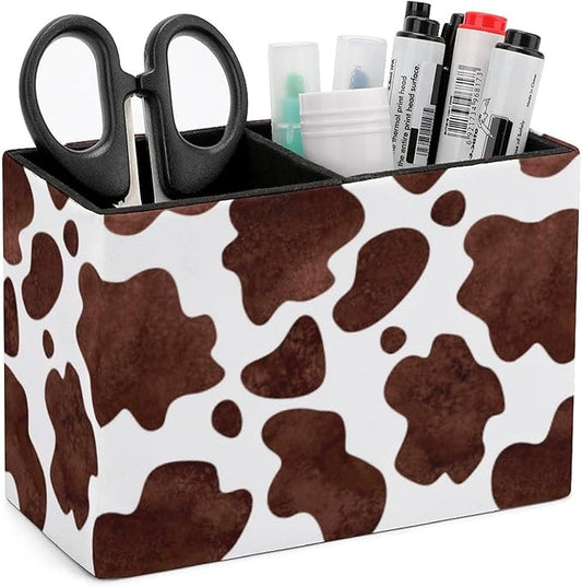 Pen Holder, Pencil Holder for Desk Organizer, Animal Print Cow Skin PU Leather Pencil Cups Desktop Stationery Storage Makeup Brush Holder Pen Organizer for Office Home