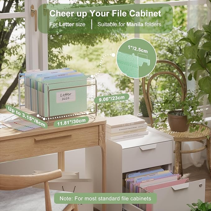 Extra Capacity Hanging File Folders, 3.15" Reinforced Wheat Straw Expanding Hanging Folder Letter Size, Heavy Duty for Filing Cabinets, File Organizer for Office & Home-Mint Green 3Pcs